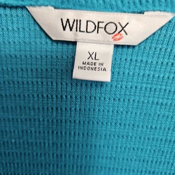 WILDFOX Top Womens XL Soft Knit Pullover V Neck Turquoise Long Sleeve - Picture 2 of 9